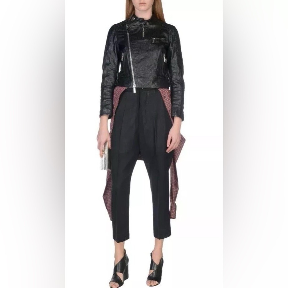 Dsquared2 Black Leather Biker Jacket & Check Shirt